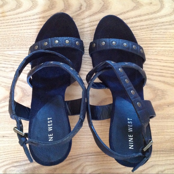 Moto Black Leather Strappy Sandal 6.5 Studded Heel - Picture 6 of 6